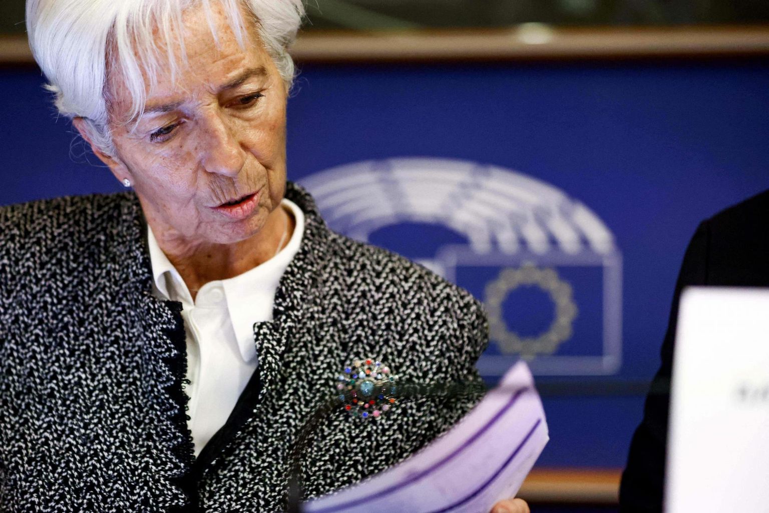 Euroopa Keskpanga president Christine Lagarde 28. novembril Euroopa Parlamendi majandus- ja rahapoliitika komiteele aru andmas.
