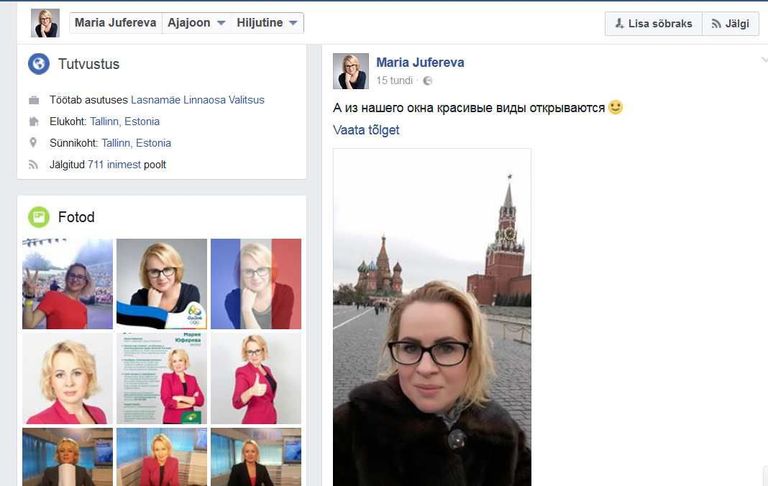 Haldusreformi alases lähetuses viibiv Maria Jufereva postitas Facebooki Moskvas Punasel väljakul tehtud selfi