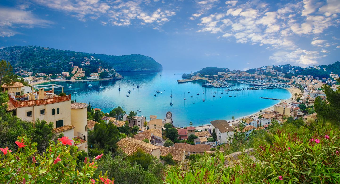 Aerial view of port Soller in Mallorca island, Spain