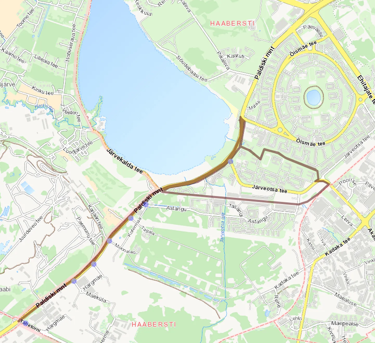 Ümberkorraldused puudutavad kaardil pruuniga märgitud tänavaid.