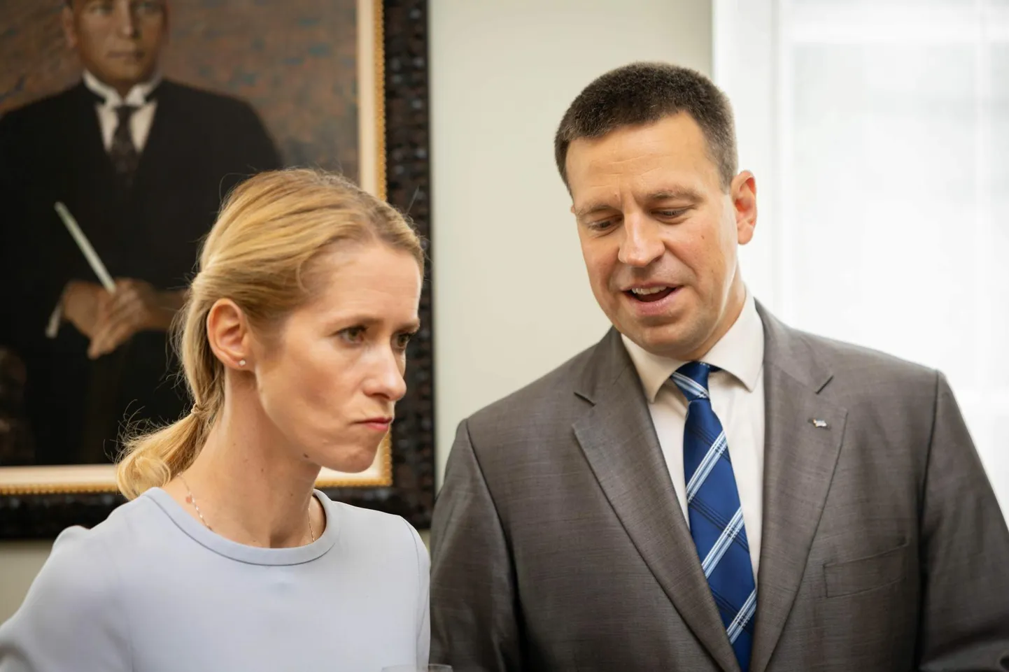 21.08.2023. Peaminister Kaja Kallase vastuvõtt Eesti endistele peaministritele Stenbocki majas. Kaja Kallas ja Jüri Ratas.
