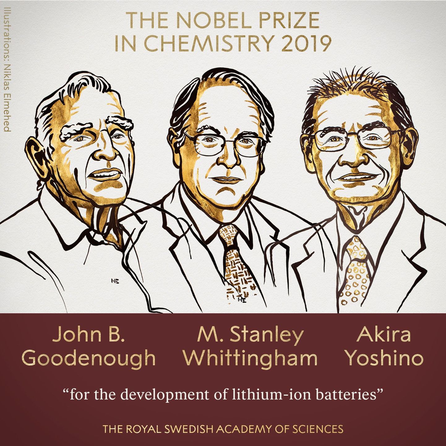 Nobeli keemiapreemia pälvisid John B. Goodenough, M. Stanley Whittingham ja Akira Yoshino.