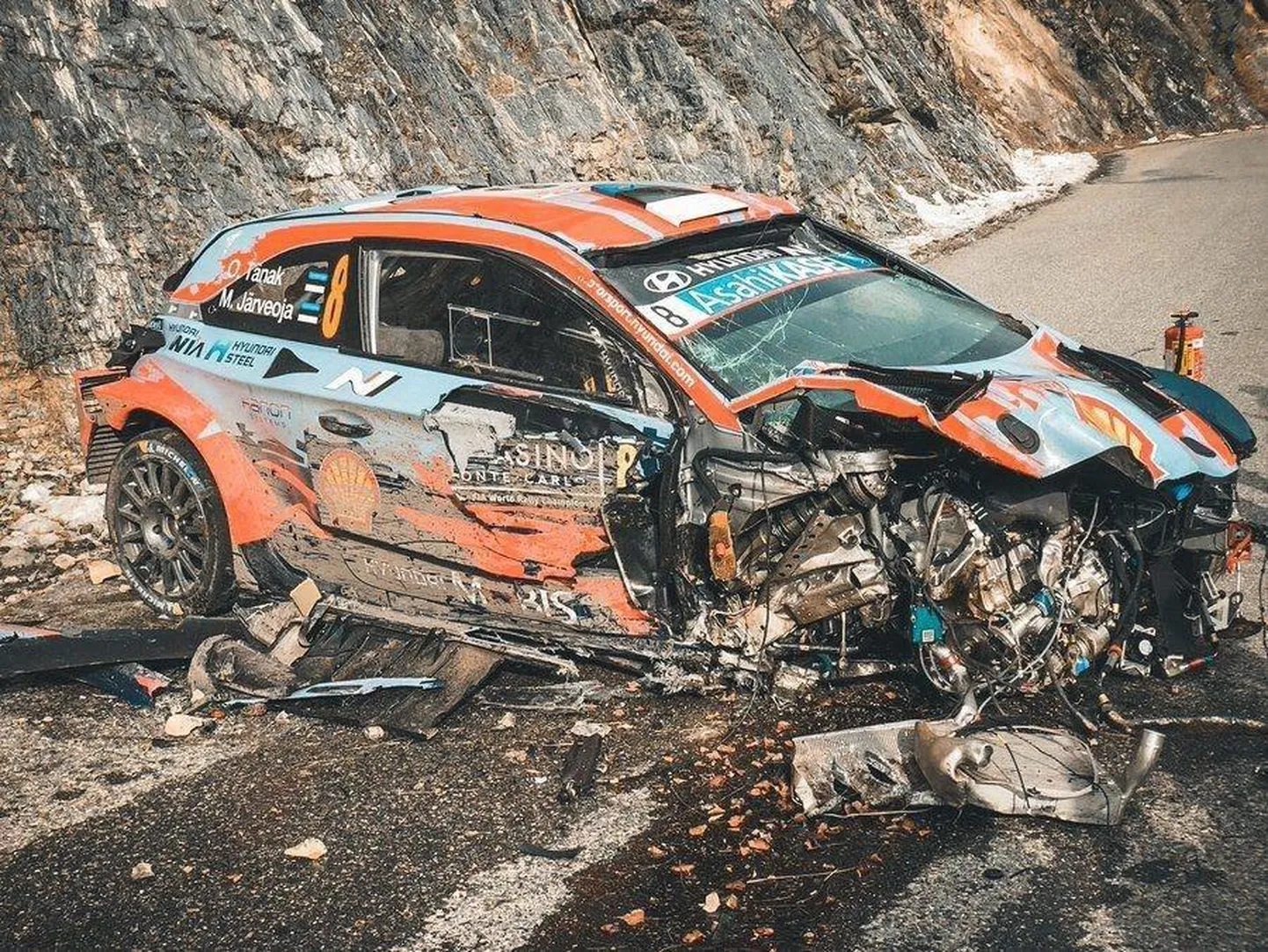 Nii nägi Ott Tänaku ja Martin Järveoja auto välja pärast tunamullusel Monte Carlo MM-rallil toimunud suurt avariid.