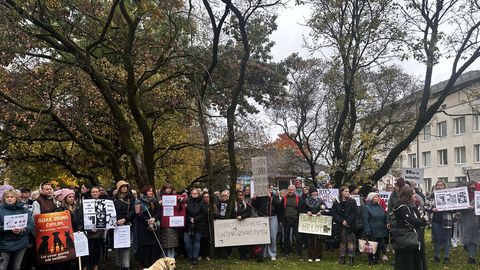 FOTO UN VIDEO ⟩ Suņu nošaušana Brunavā: pie policijas ēkas notiek pikets