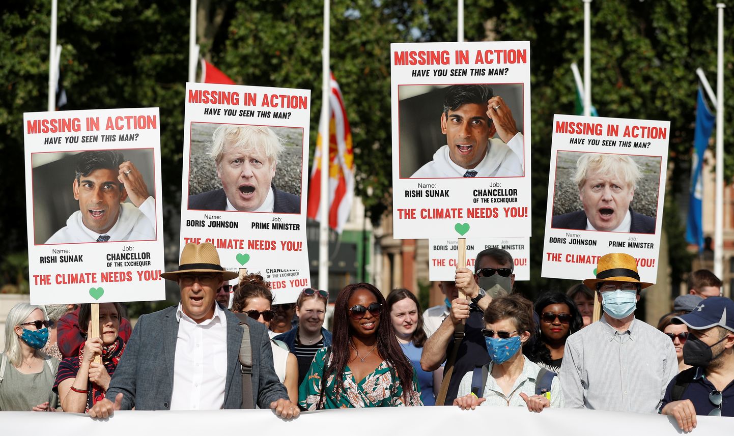 Kliimakoalitsiooni liikmed avaldamas 23. juulil Londonis meelt 100 päeva enne COP26 kliimatippkohtumise algust.