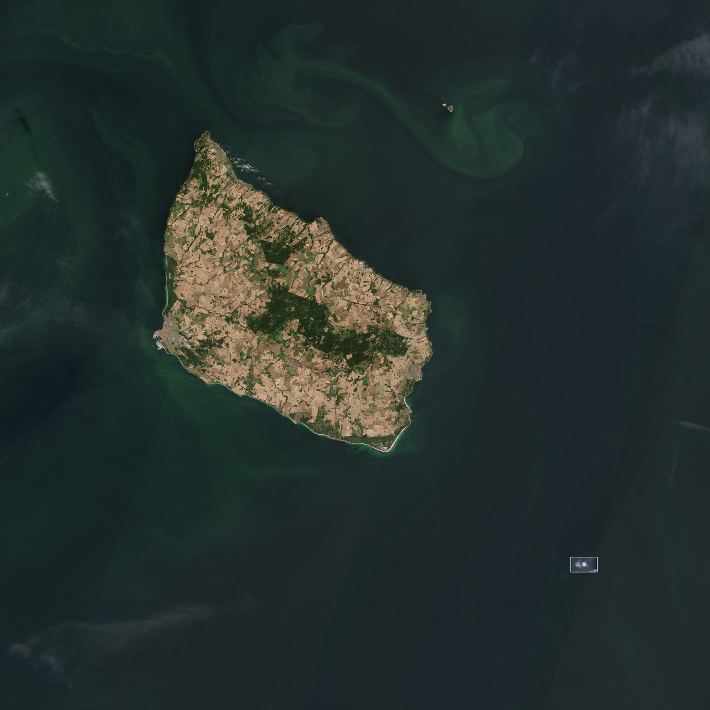 Satelliidifoto Taanile kuuluvast Bornholmi saarest Läänemeres