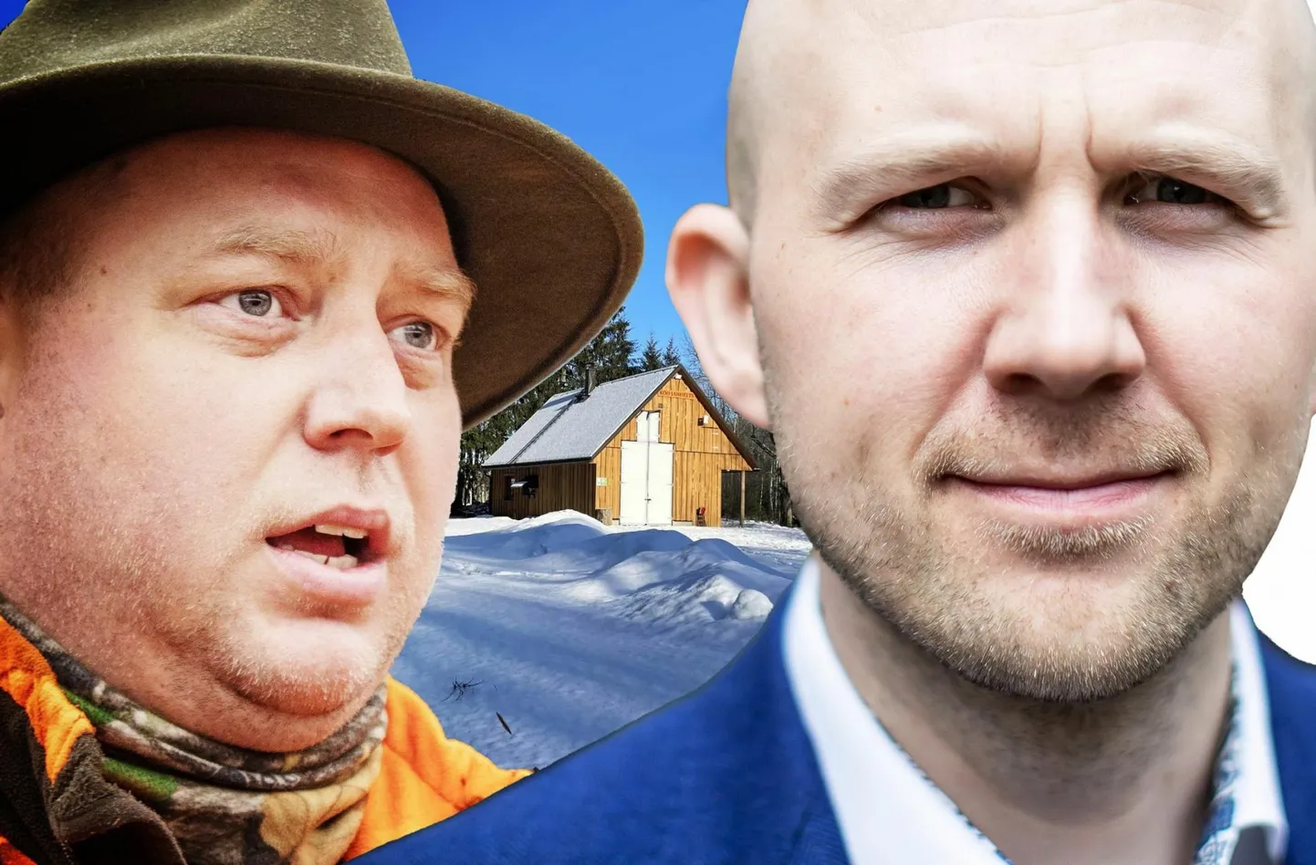 Kahtlusalused Tõnis Riisk ja Tõnis Mölder. Taamal Kõo jahimaja.