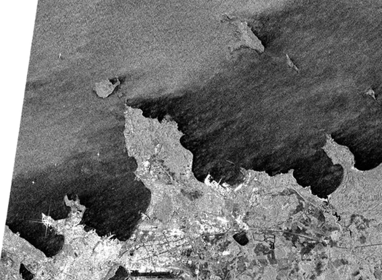 Sentinel-1 satelliidipilt Tallinna ja Muuga lahe ümbrusest 12 oktoober 2023 hommikul.