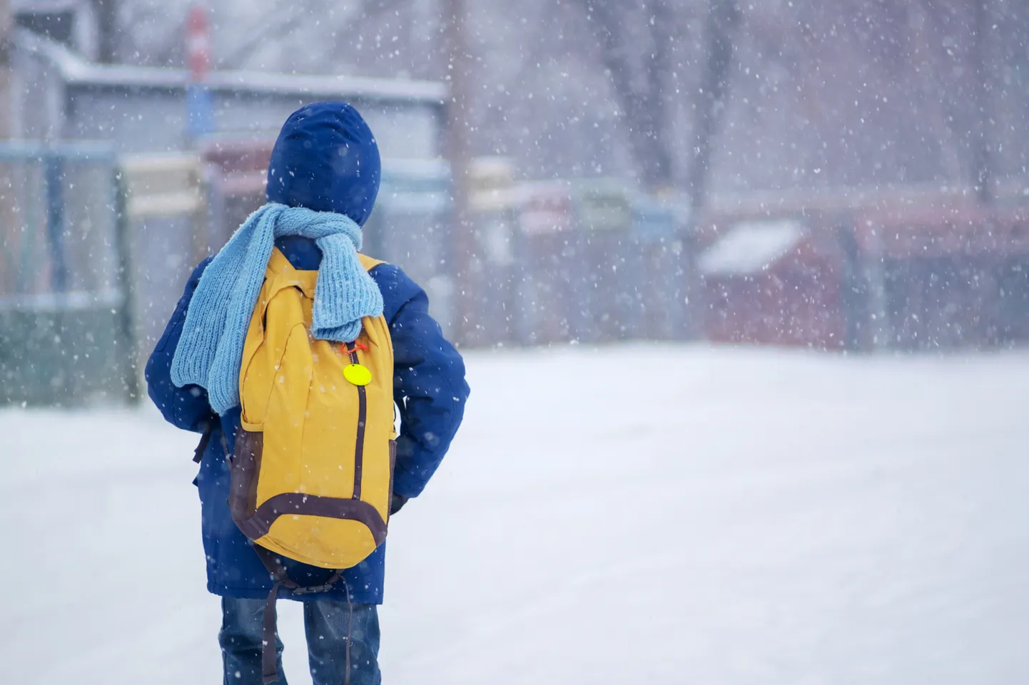 Ребенок идет в школу зимой