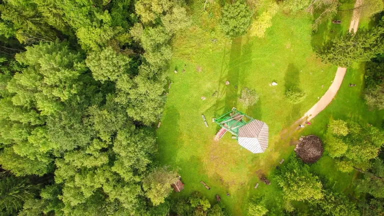 Amazing top view of Emumagi with green trees. EmumÃ¤gi hill is the highest point in the Pandivere uplands and indeed the highest point in northern Estonia.