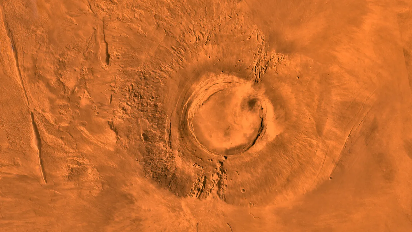 NASA Viking 1 orbitaaljaama pilt Arsia Monsi vulkaanist.