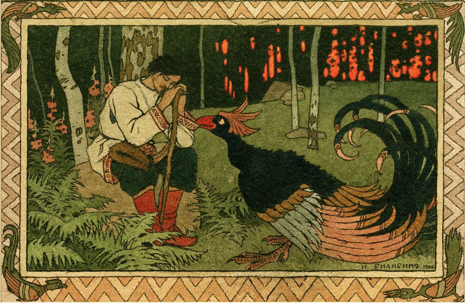 Ivan Jakovlevitš Bilibini akvarellmaal. Pildil muinasjutt Marja Morevnast.