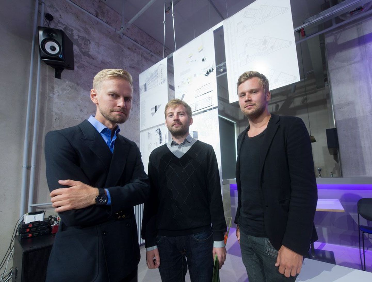 EKA hoone arhitektuurikonkursi võidutöö autorid (vasakult) Juhan Rohtla, Koit Ojaliiv ja Joel Kopli.