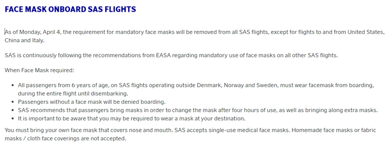 Maskid on SASi lennukites Euroopa liinidel nõutud vaid lendudel Itaaliasse.