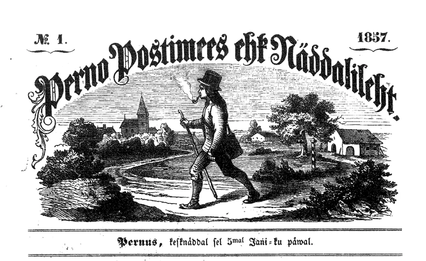 Ajalehe Perno Postimees ehk Näddalileht esimese numbri päismik, 5. juuni 1857.