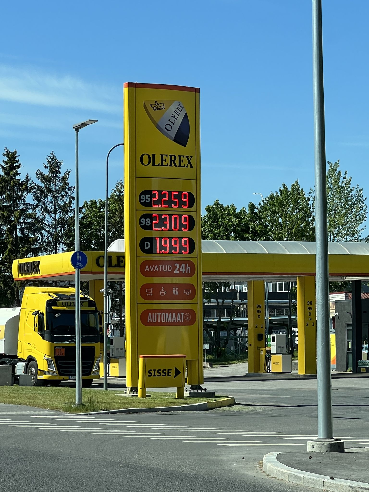 Kütuse hinnad Olerexi tanklas 7. juunil.