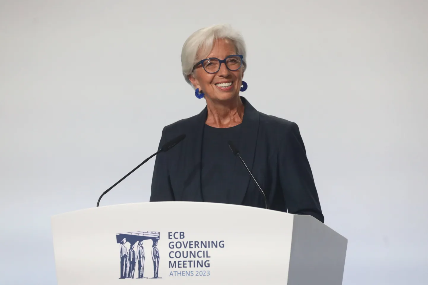 Euroopa Keskpanga nõukogu esimees Christine Lagarde 26. oktoobril  Ateenas pressikonverentsil.