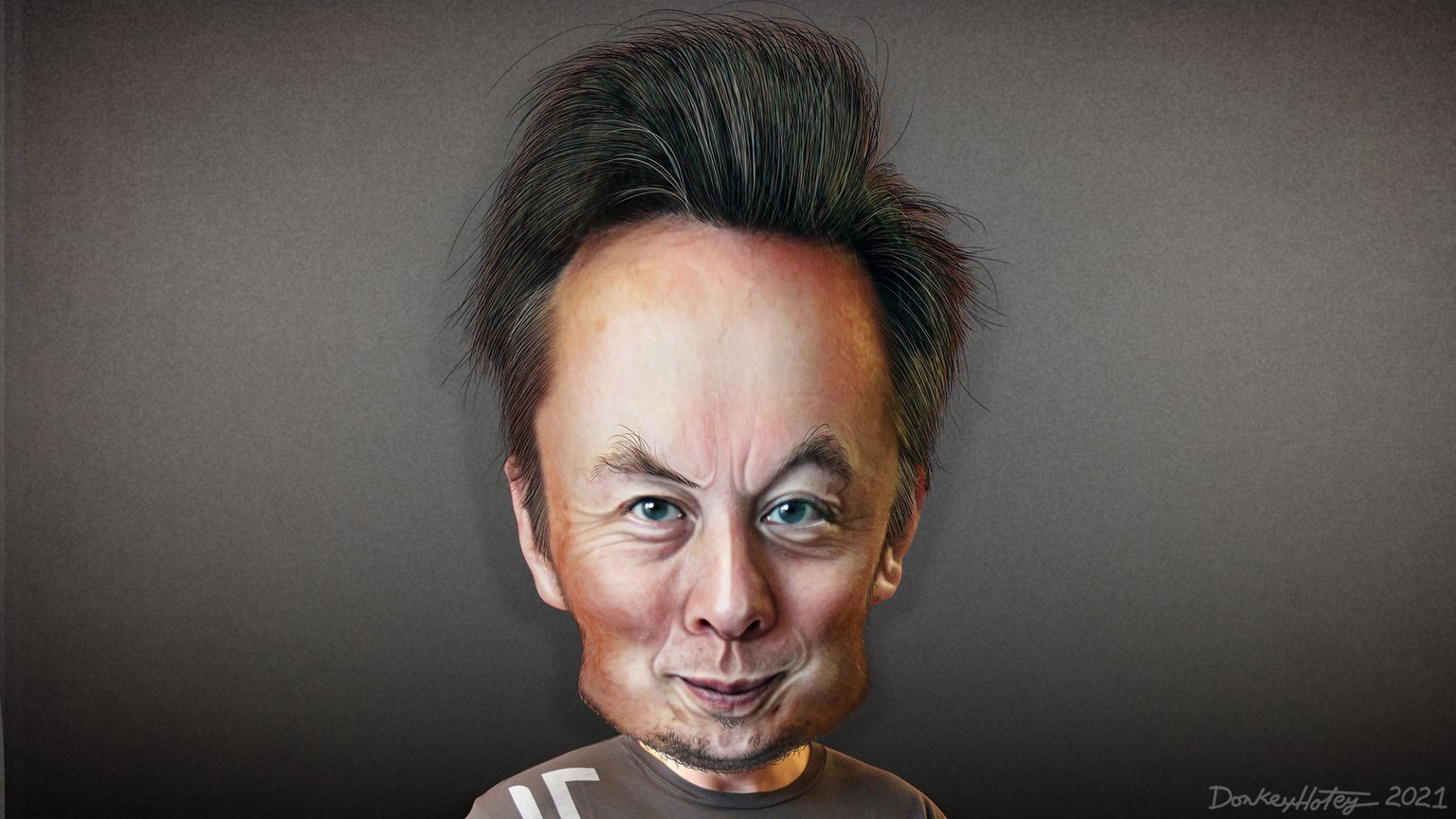 Elon Musk karikaturist DonkeyHotey silmade läbi aastal 2021.