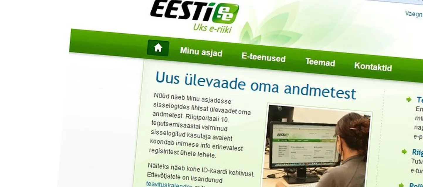 Riigiportaal eesti.ee kasutab X-tee andmevahetuskihti.