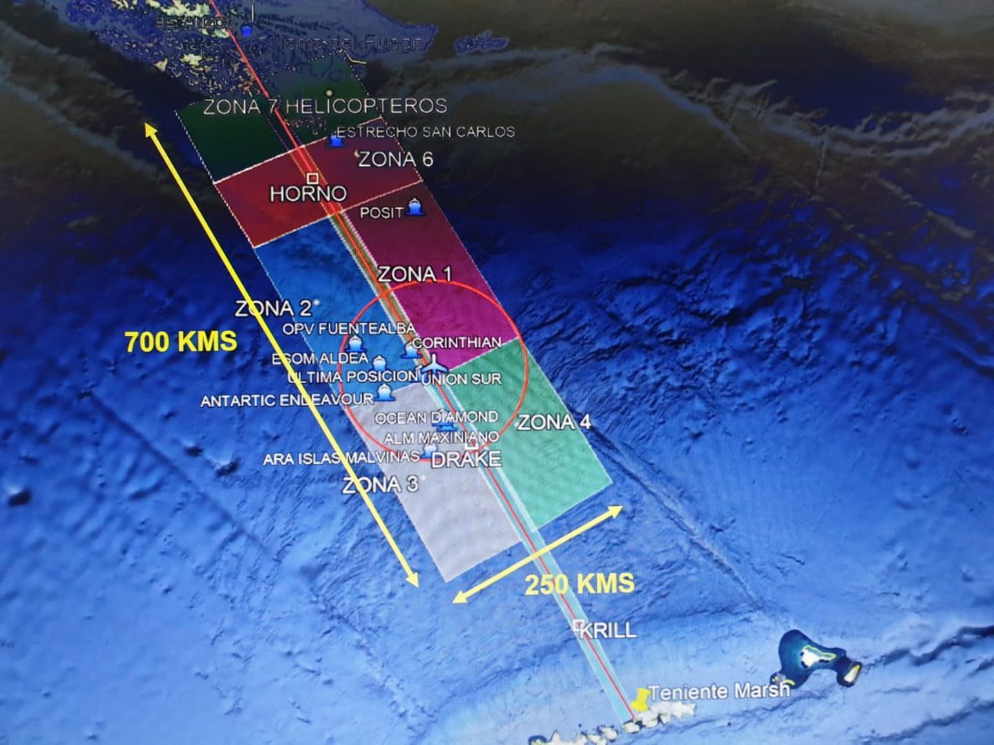 Meklēšana tika koncentrēta Dreika šaurumā, kas atdala Dienvidameriku no Antarktikas.