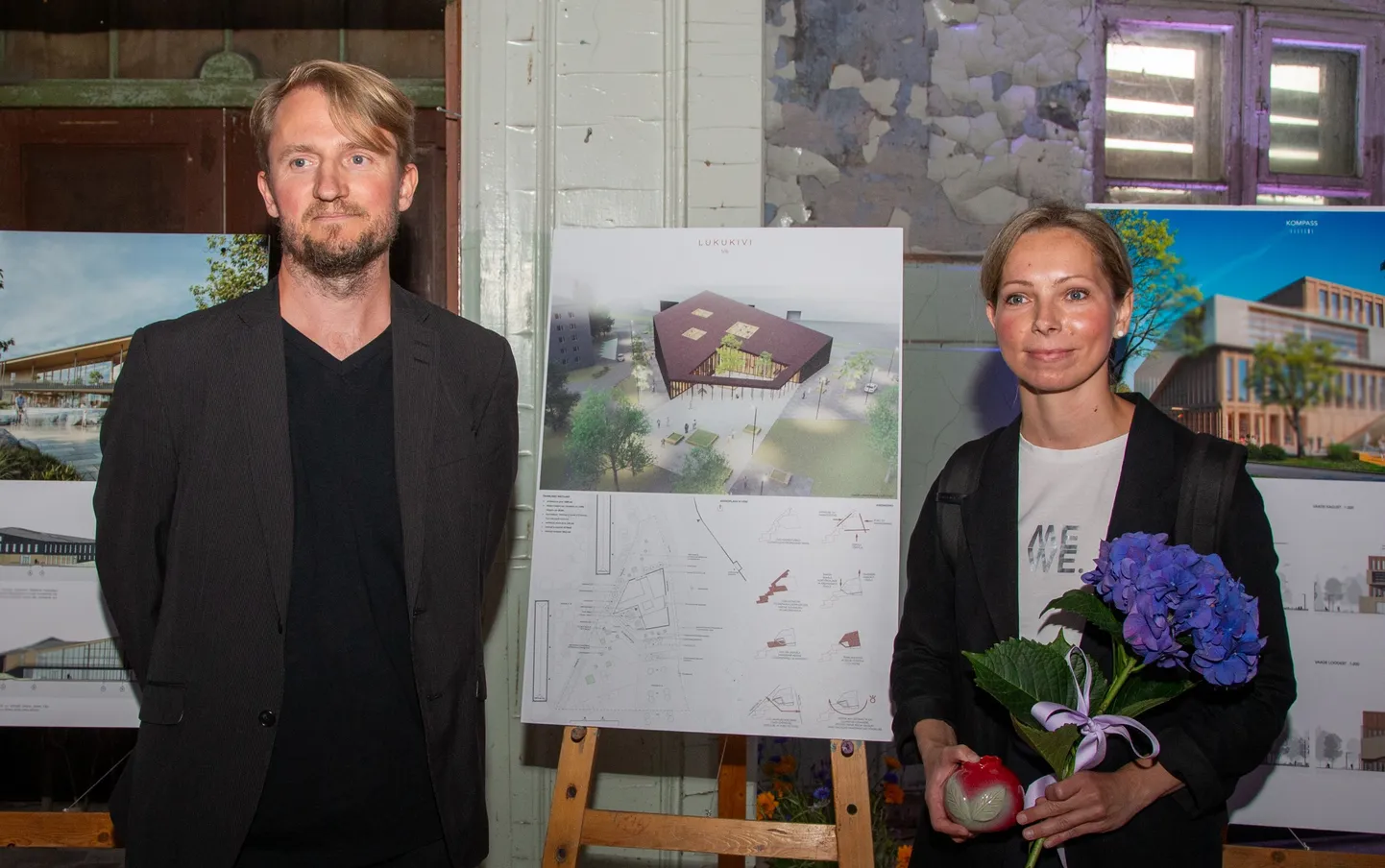 Jõhvi raamatukogu arhitektuurikonkursi võidutöö "Lukukivi" arhitektid Egon Metusala ja Liis Uustal.
