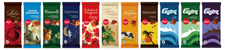 Jauni iepakojumi "Laima" šokolādes tāfelītēm.