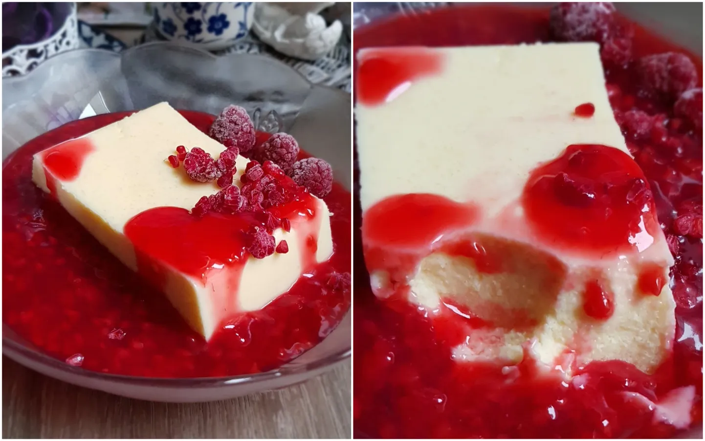 Vaniļas krēms ar aveņu mērci