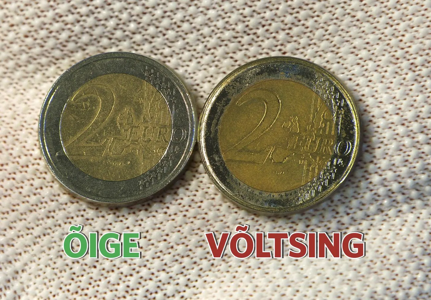 Kui sulami värvus ühtib ehtsa mündi värvusega, siis palja silmaga on võltsingut võimatu avastada.