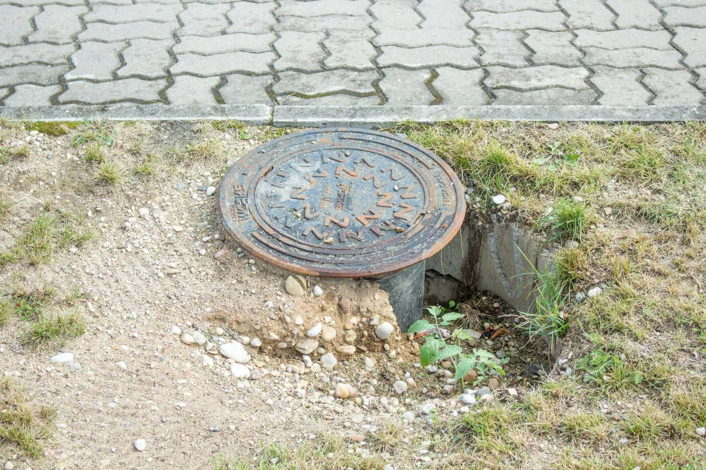Valga Neste tankla alal asuva kanalisatsiooni-kaevu äär on lagunenud.
