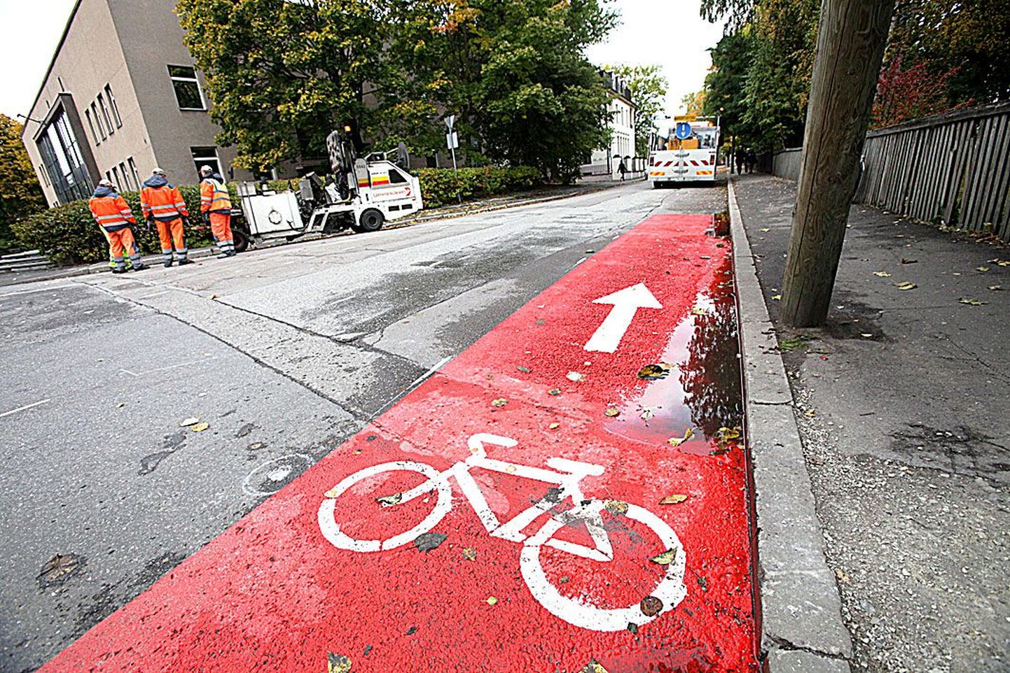 Veski tänav sai märgistatud jalgrattaraja.