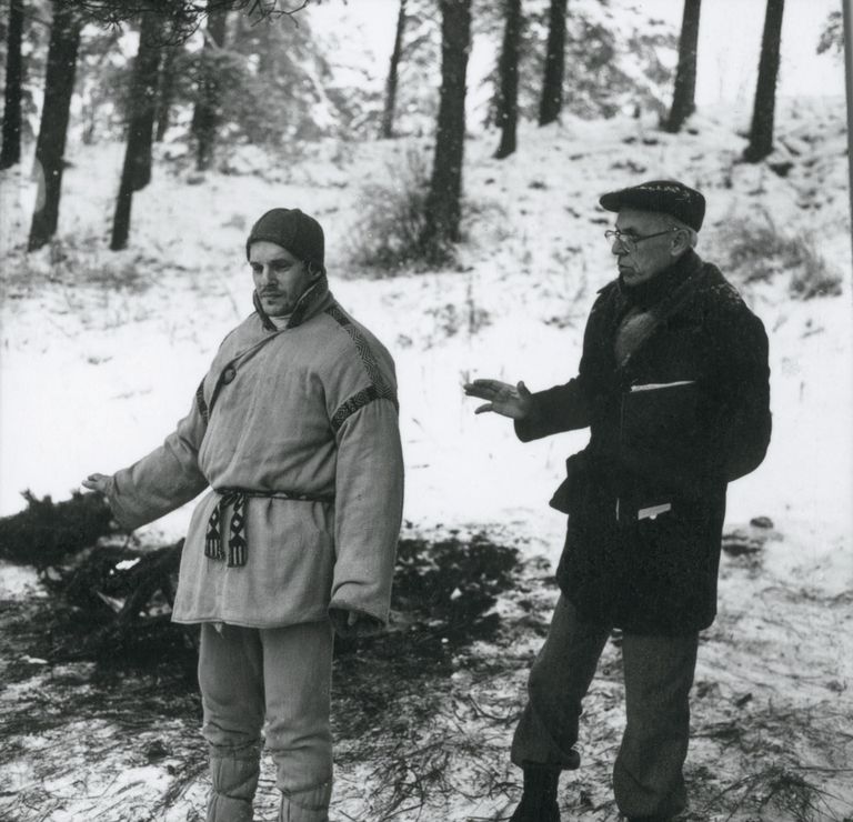 Lennart Meri filmi „Kaleva hääled“ võtetel (1985).