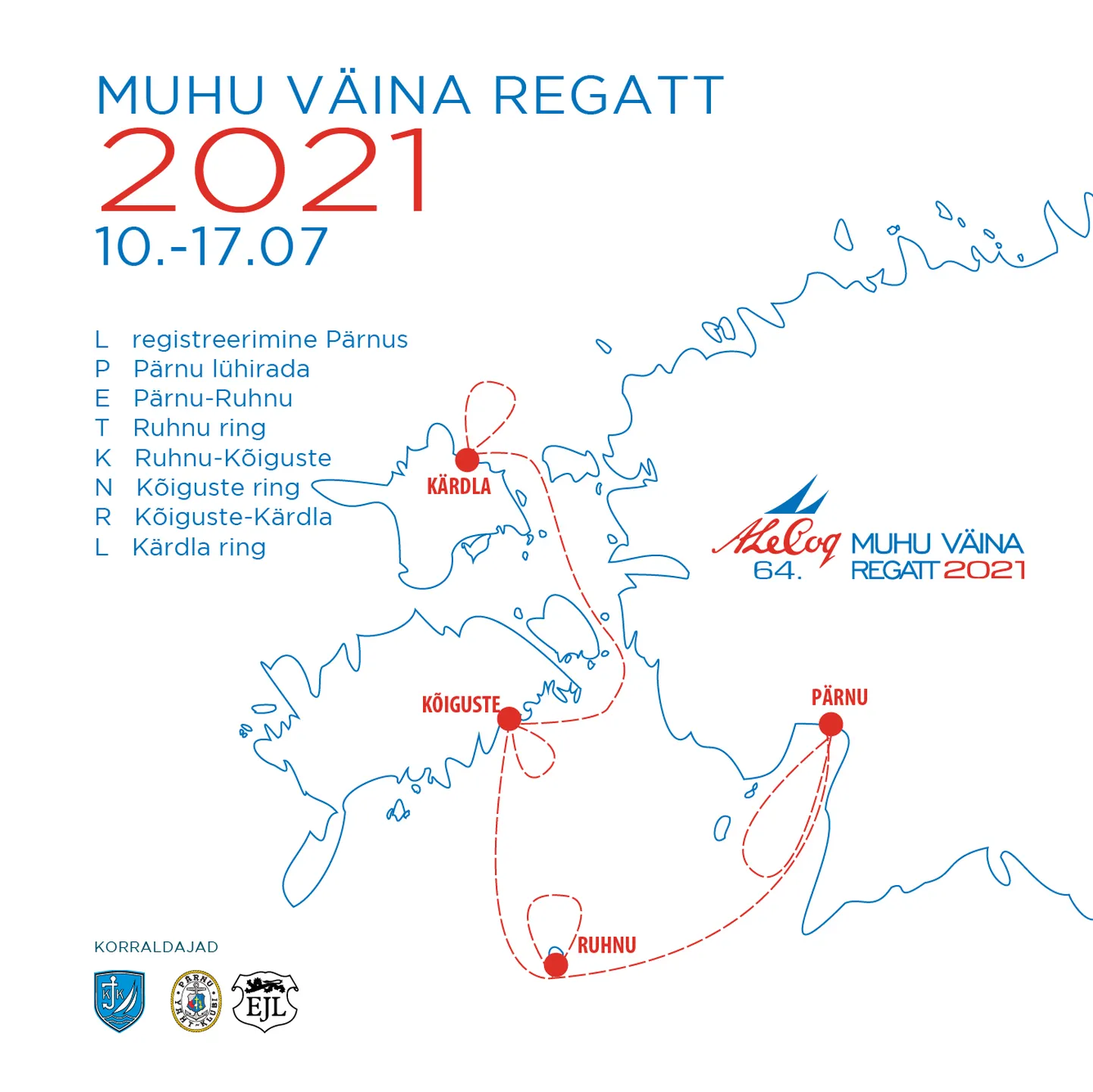 64. Muhu Väina regati marsruut juulis 2021