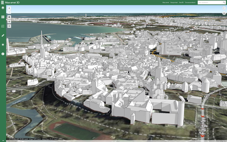Maa-ameti 3D kaardi vaade Tallinna linnale.