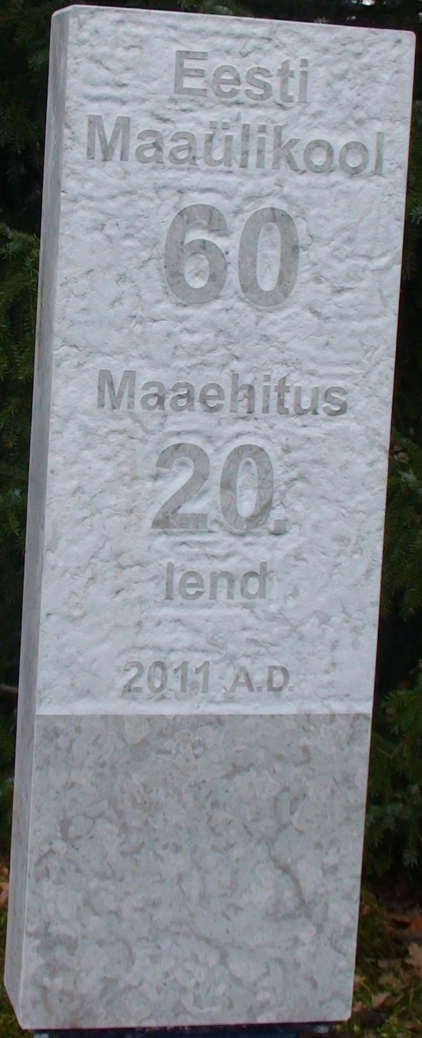 Maaülikool püstitas paekivist monumendi, et tähistada 20 aastat maaehituse eriala õpetamist ülikoolis.