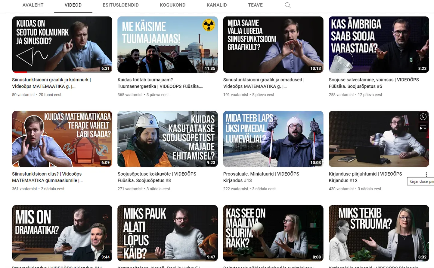 Valik Videoõpsi kanali õppevideoid.