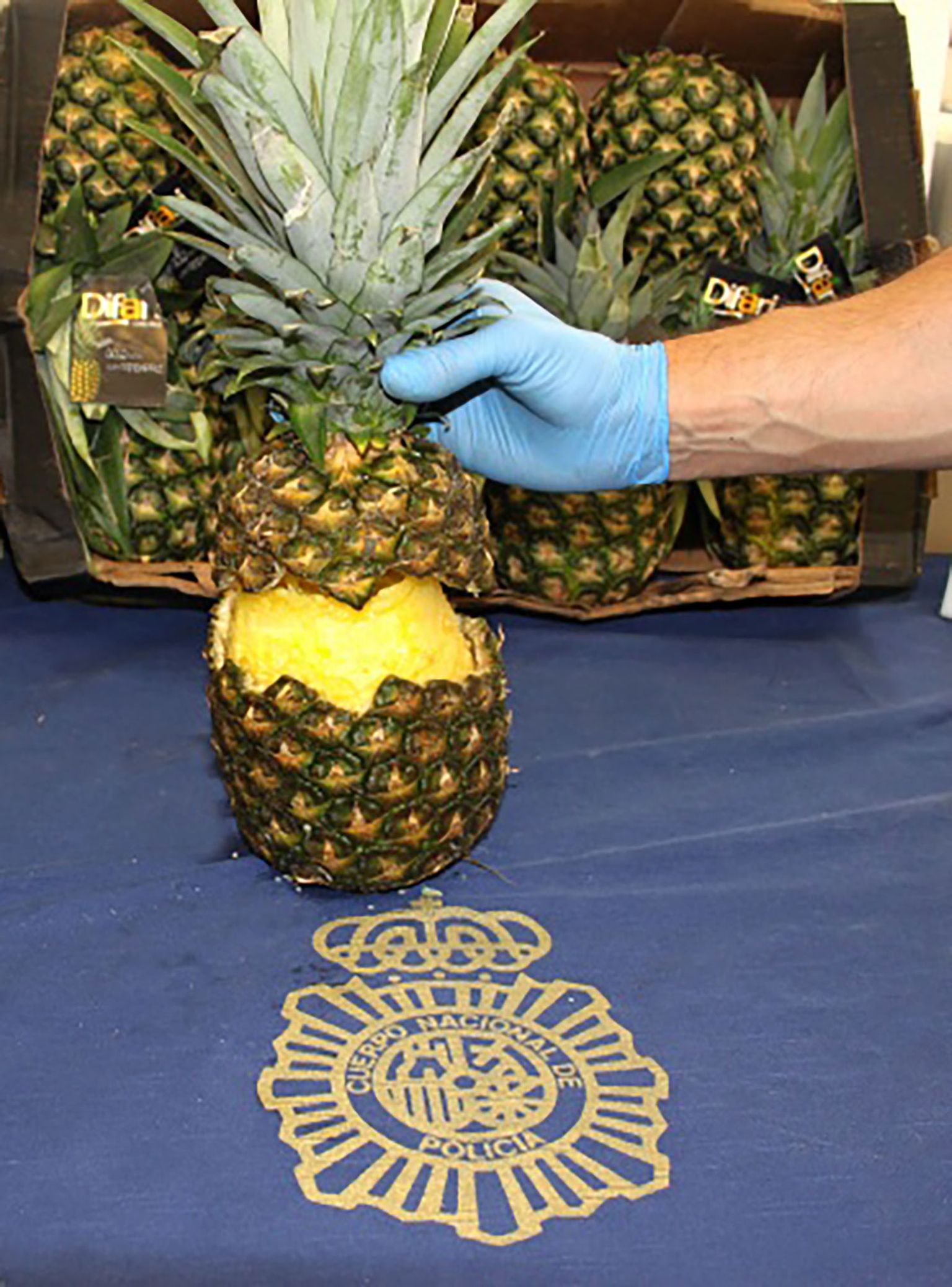 Kokaiini transportimiseks õõnestatud ananass.