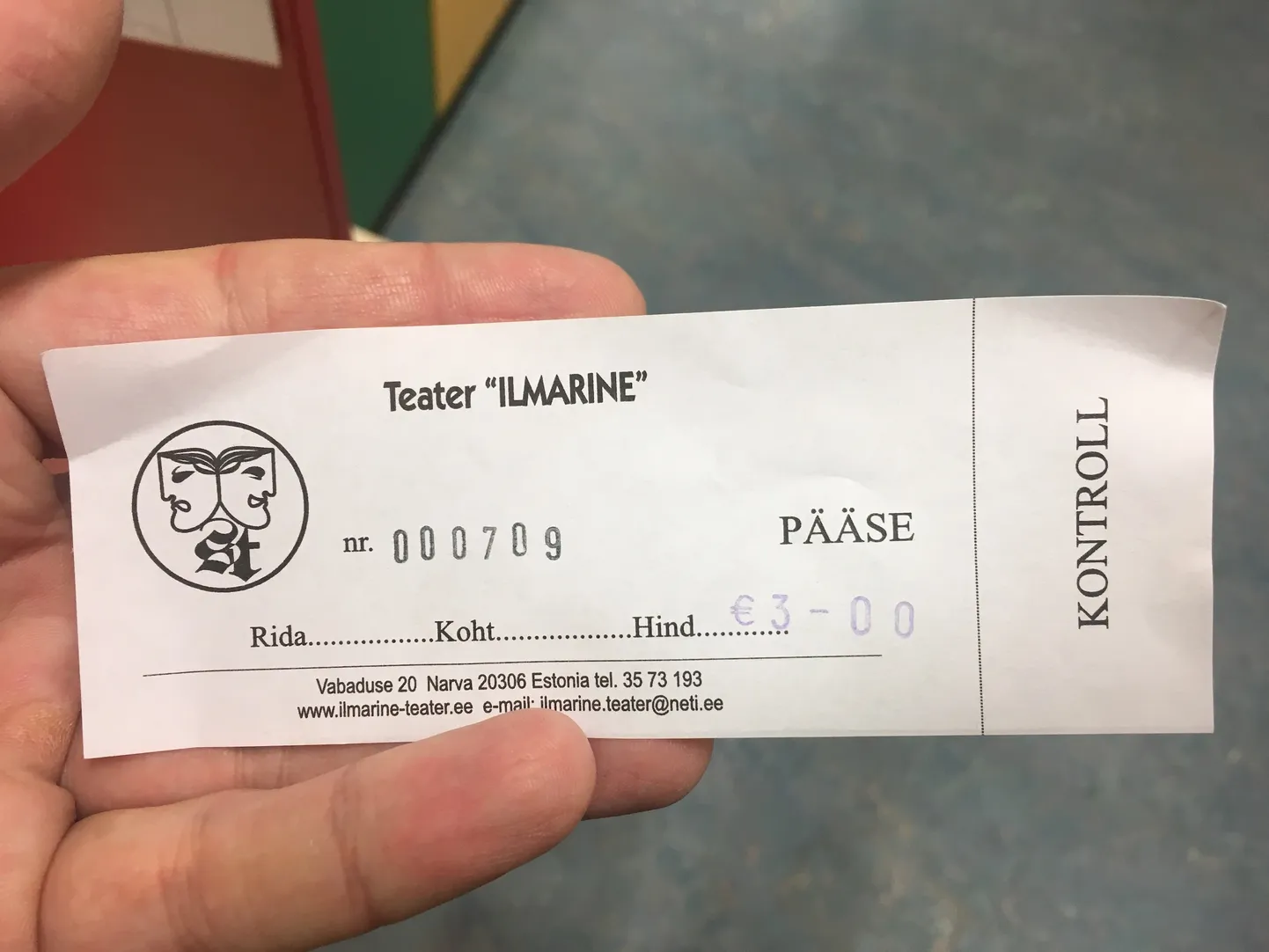 Ilmarise teatri lasteetenduse pilet.