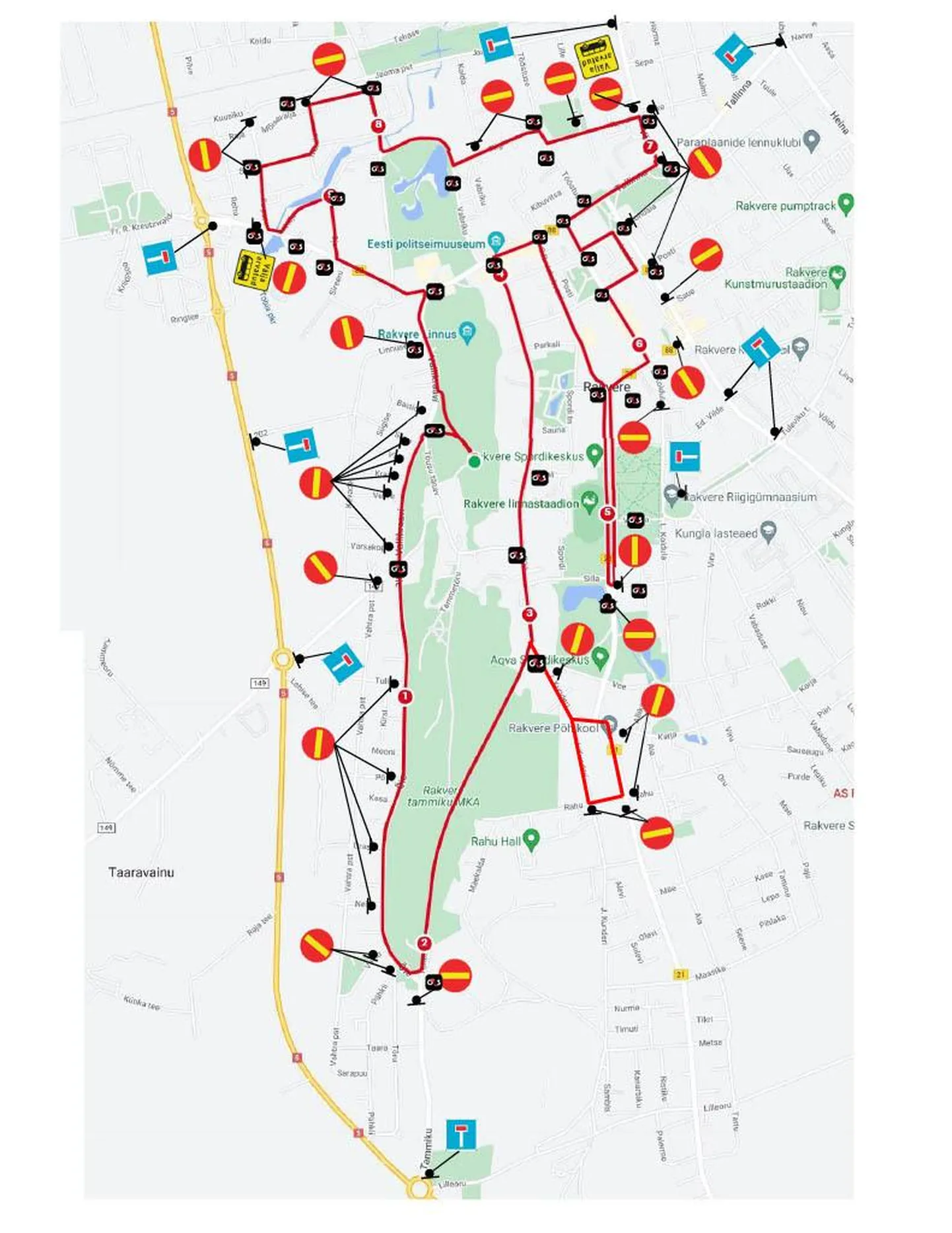 Rakvere ööjooksu rada 2023. aastal.