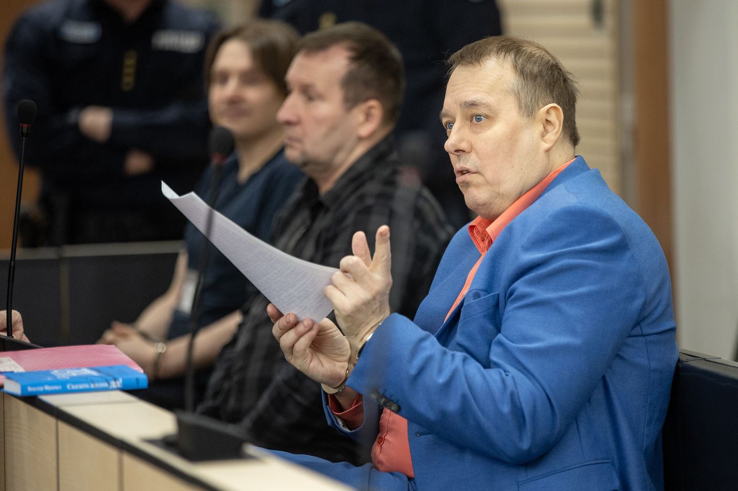 Aivo Peterson (front), Andrei Andronov and Dmitri Rootsi  in Harju County Court on Monday.