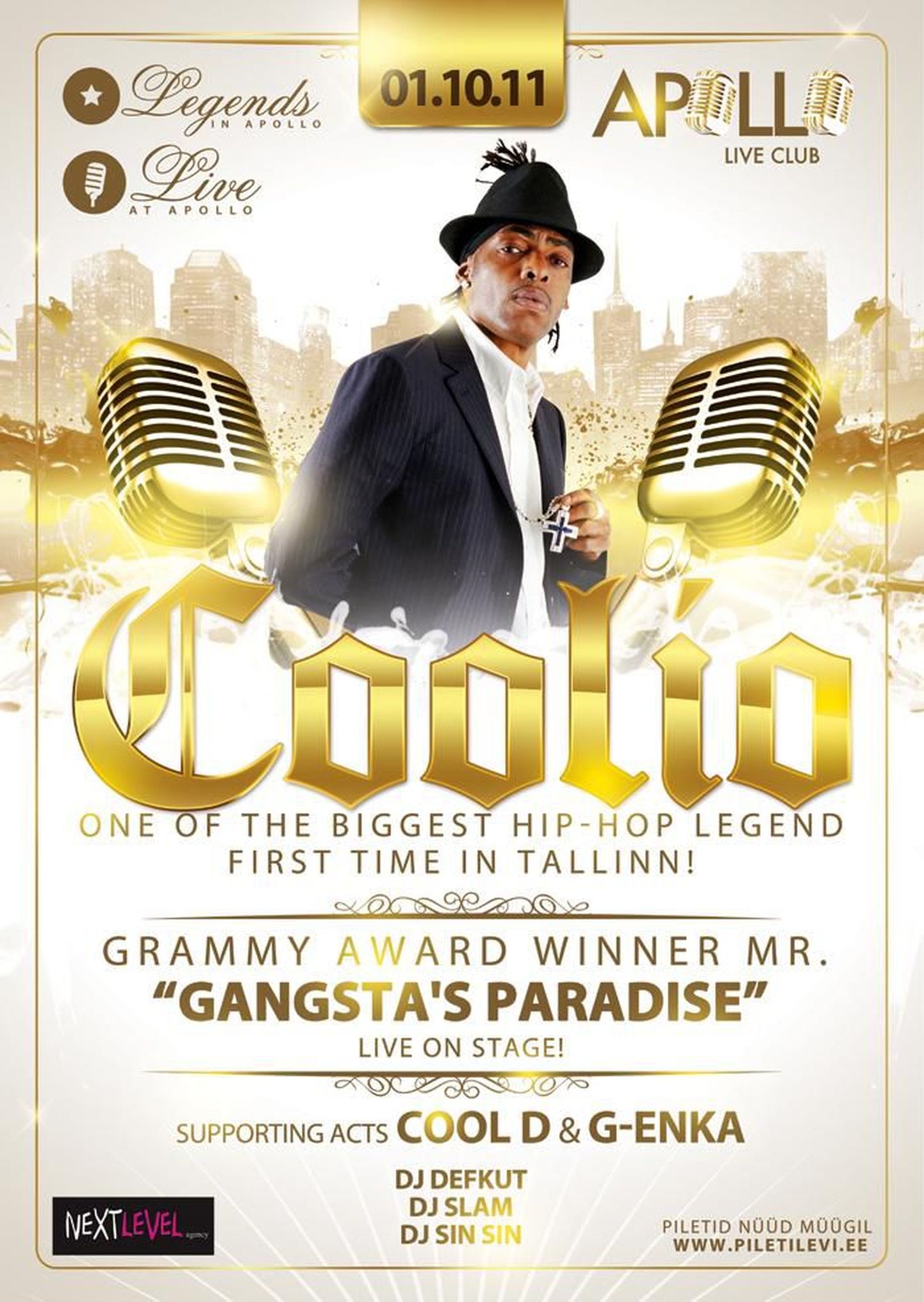 Hip-hopi elav legend ja Grammy võitja, hittlooga "Gangsta´s Paradise” superstaari staatusse jõudnud Coolio annab esmakordselt Eestis live kontserdi!