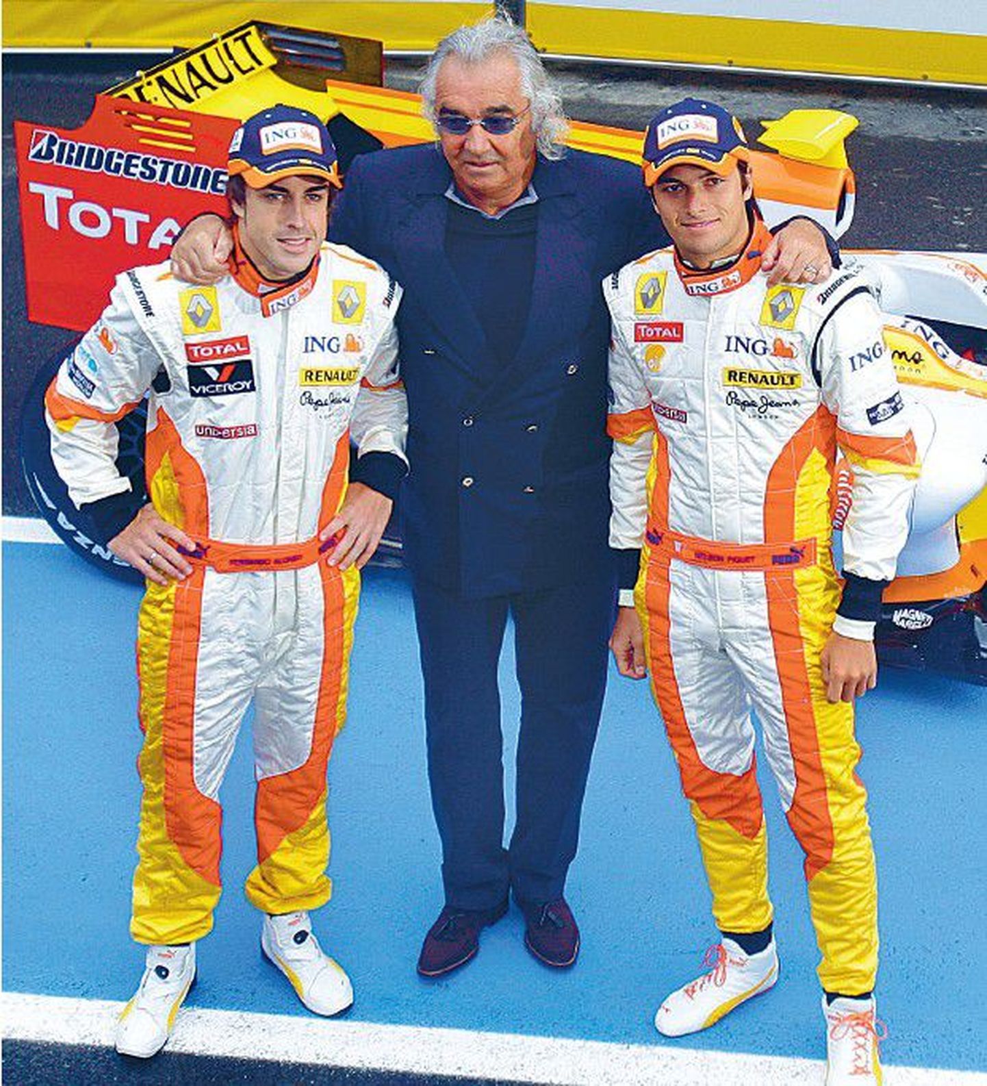 Fernando Alonso, Flavio Briatore ja Nelson Piquet.