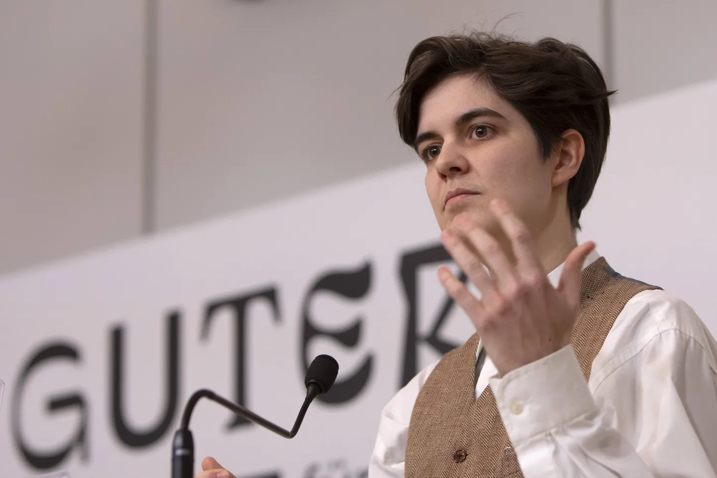 Austria-Saksa pärijanna Marlene Engelhorn 9. jaanuaril 2024 Austrias Viinis pressikonverentsil, kus teatas, et annab suure osa oma päritud varast ära.