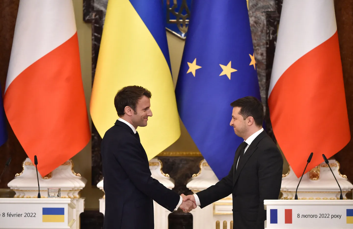 Emmanuel Macron ja Volodõmõr Zelenskõi.