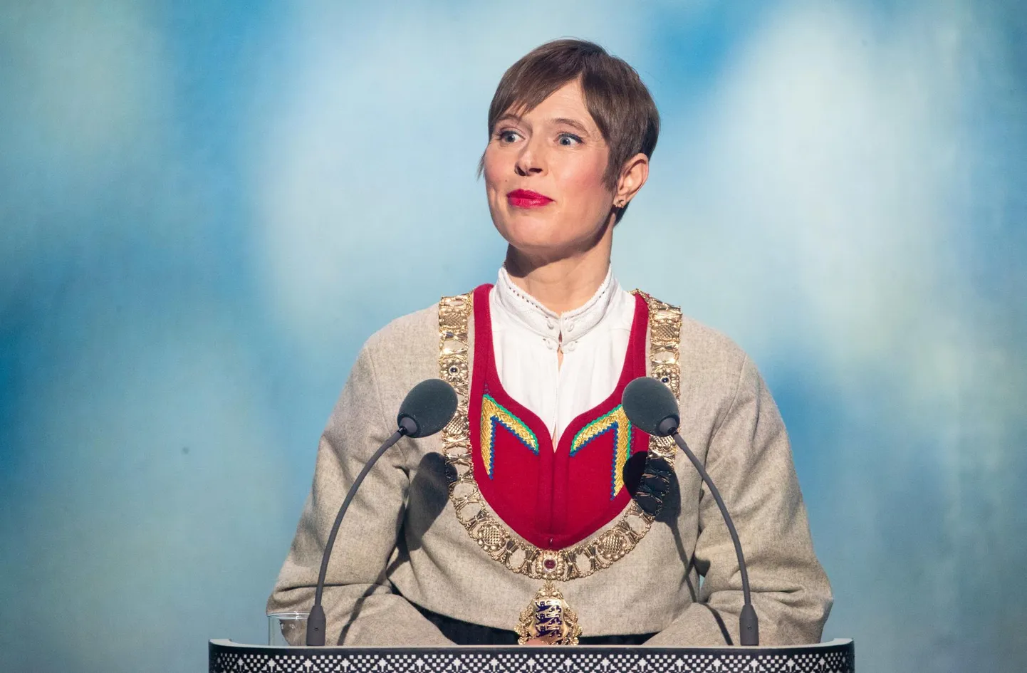 Vabariigi aastapäeva tähistamine piduliku kontserdi ja Vabariigi Presidendi kõnega Paide Muusika- ja Teatrimajas. Pildil Vabariigi president Kersti Kaljulaid.