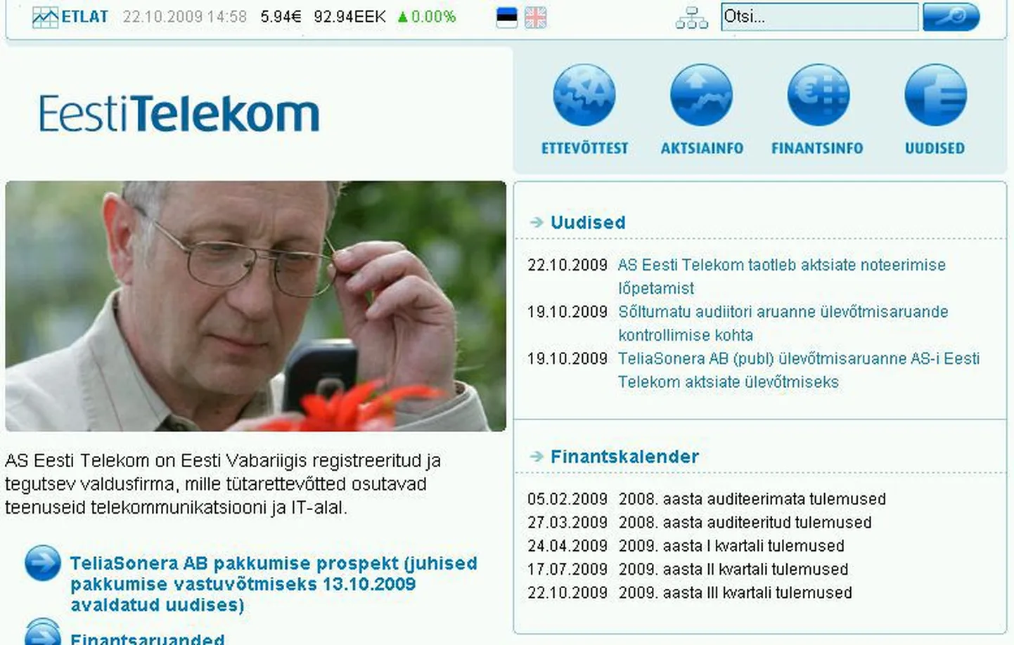 Eesti Telekomi koduleht.