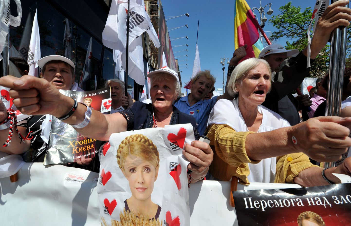 Julia Tõmošenko poolehoidjad avaldasid meelt Kiievis asuva kohtuhoone ees 22. juulil.