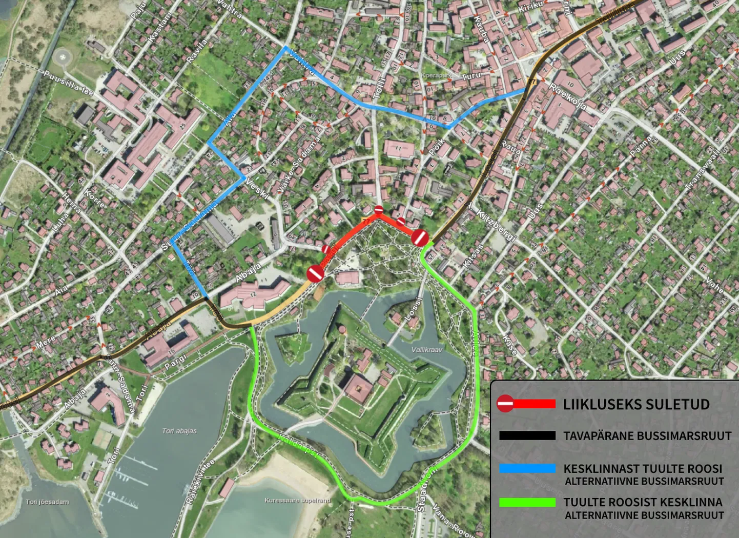 Liiklusskeem Pargi tänaval 11. aprillist kuni 31. maini.