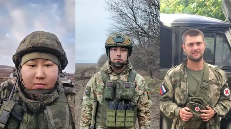 22 летний Алдар Баиров (слева) подписал контракт еще до начала войны, 31-летний Охунжон Рустамов (в центре) был мобилизован, а 32-летний Игорь Бабыч поехал на фронт добровольно.