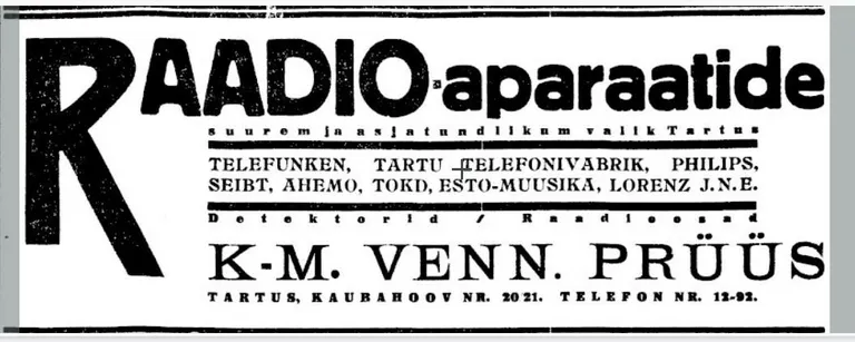 Reklaam ajalehes 26. oktoobril 1930.