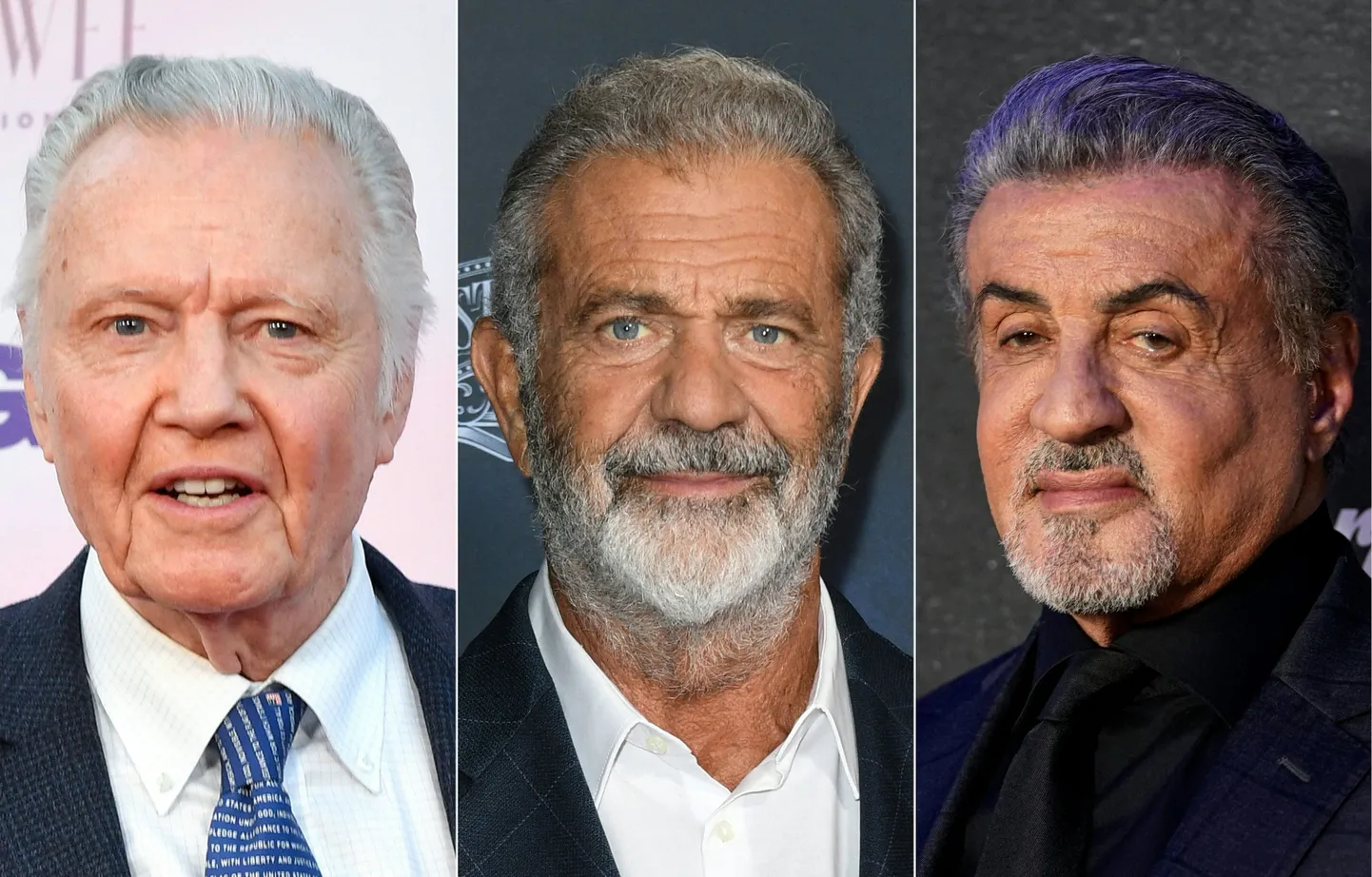 Hollywoodi staarid vasakult paremale: Jon Voight, Mel Gibson ja Sylvester Stallone. USA presidendiks valitud Donald Trump nimetas need kolm meest oma «silmadeks ja kõrvadeks» Hollywoodis